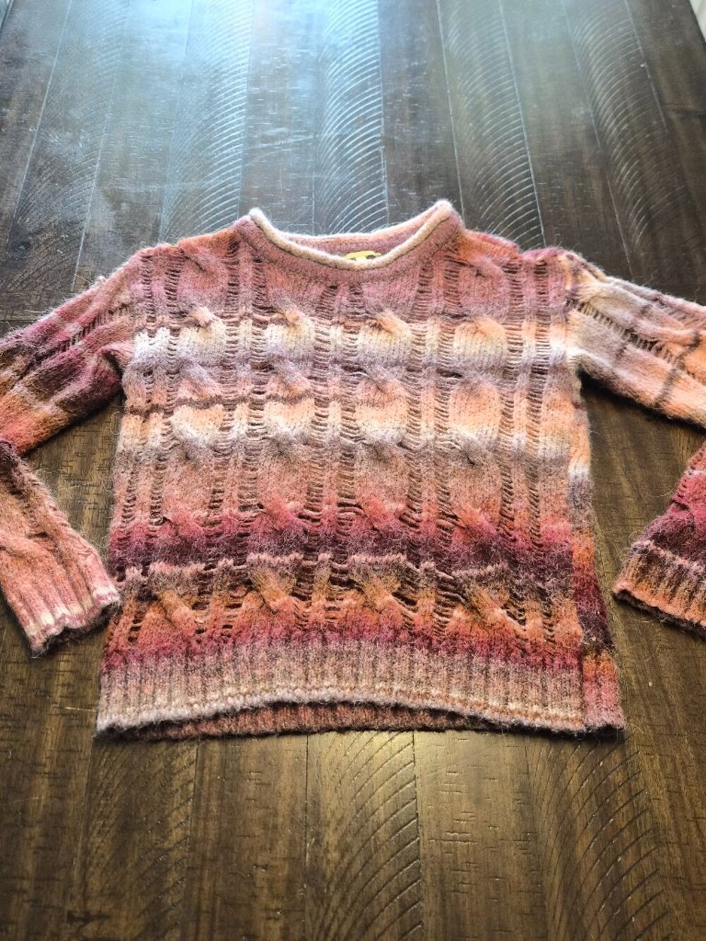 Gianni Bini Womens Sweater Size Small Open Knit Wool Alpaca Crew Neck G113